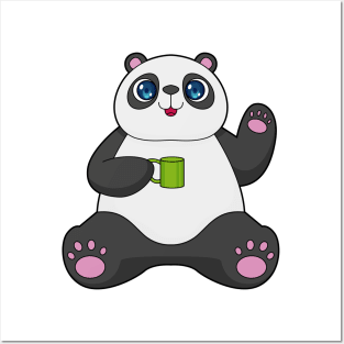 Panda with Coffee mug Posters and Art